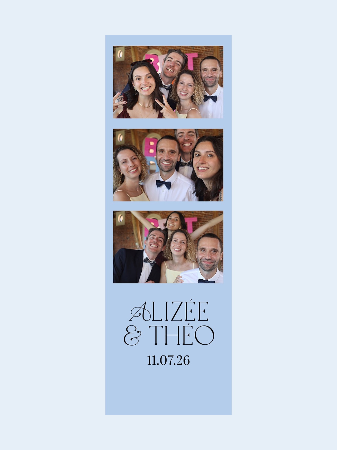 Bandelette de tirage photobooth personnalisée aux prénoms des mariés